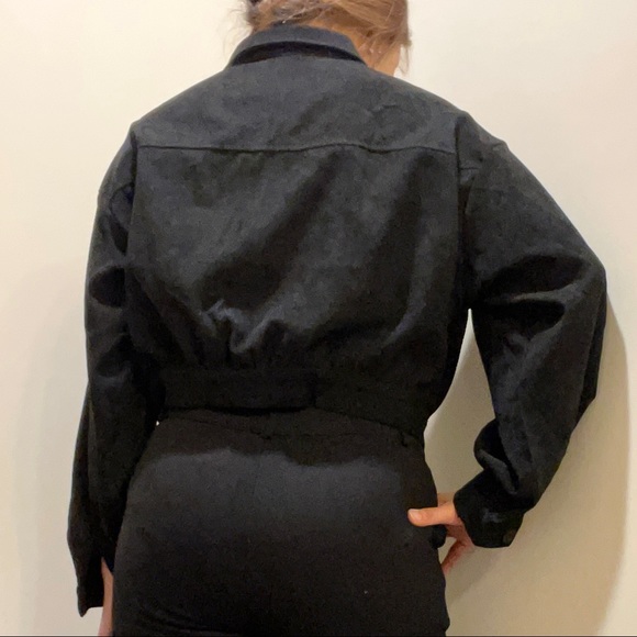 Black Collared Corduroy Long Sleeve Cropped Button Down Jacket Small - Picture 3 of 3